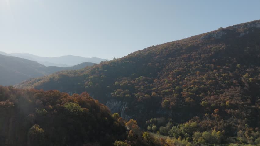 Aerial view of a beautiful hilly landscape.