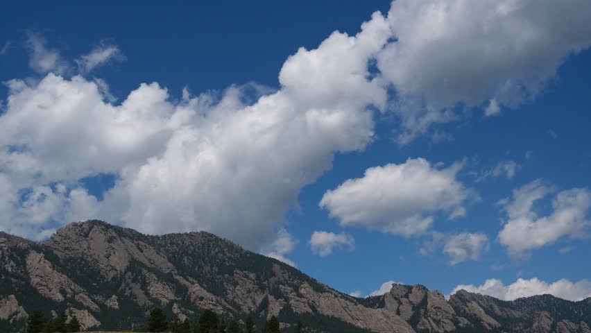 Spring Clouds Moving Above South Boulder Peak and Bear Peak at the Flatirons, Boulder Colorado, 4K Video