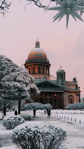 St. Petersburg, Russia - November 23, 2025: View of the snow-covered St. Isaac