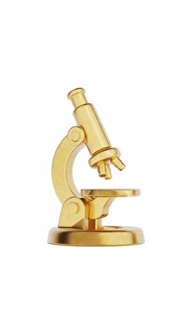4k Resolution Vertical Video for Social Media: Science And Education Concept With Cartoon Microscope Icon. Golden Stylized Microscope Seamless Looped Rotating On White Background With Alpha Matte
