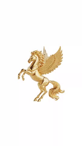 4k Resolution Vertical Video for Social Media: Mythical Freedom And Power Symbol. Golden Winged Pegasus Rearing With Spread Wings Seamless Looped Rotating On White Background With Alpha Matte
