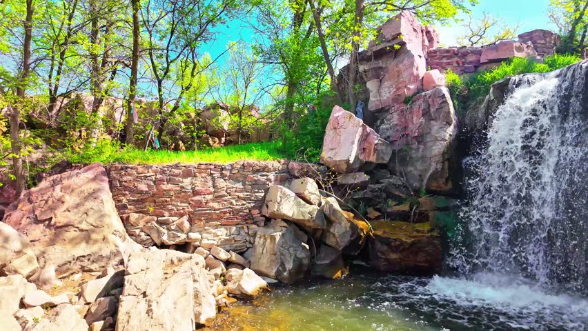 Scenic view of Winnewissa Falls at Pipestone National Monument in Minnesota