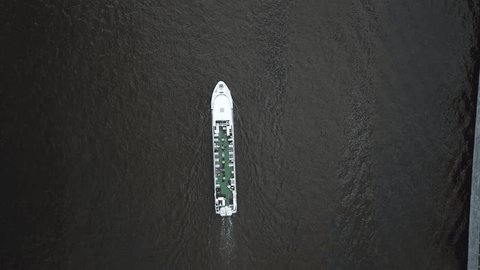Static Vertical Drone View Moving Ship