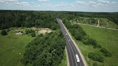 Aerial Forward View Highway through Forest