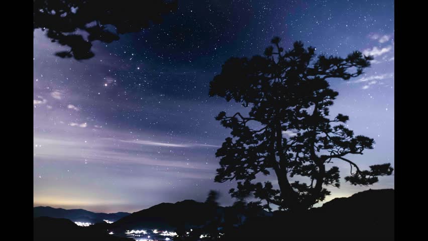 Astrophotography of starry night sky and Milky Way galaxy near Maisan, South Korea
