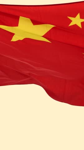 China national flag waving in wind closeup outdoor scene
