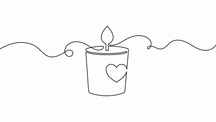 Candle in a glass jar with heart decoration continuous line drawing animation for romance