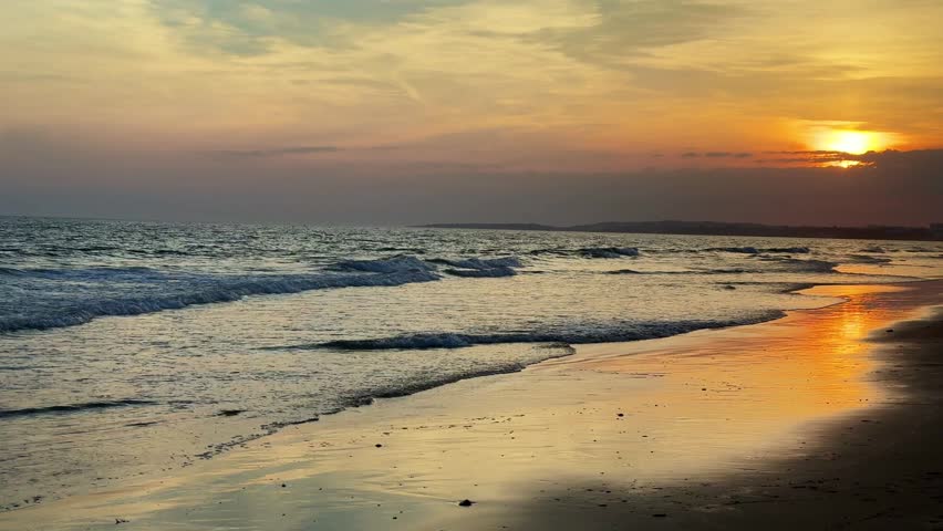 Beach Ocean Sunset Orange Sun Blue Clouds Sand 