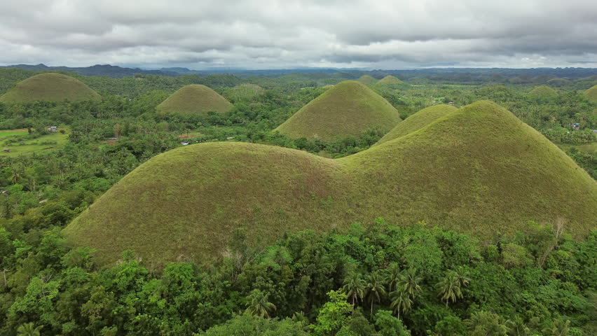 Aerial view of Chocolate hills - geological formation on Bohol island, Philippines, 4k