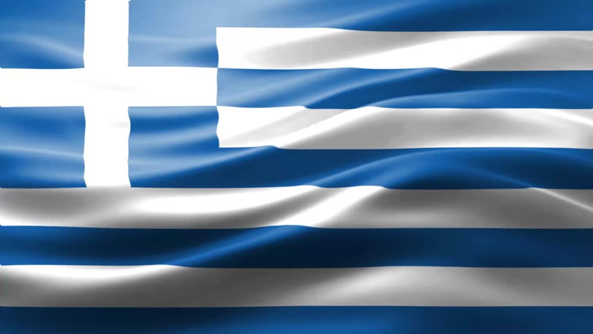Close-up of a waving national flag with blue and white colors against a clear sky backdrop.