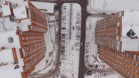 Aerial City Street Flyover in Winter