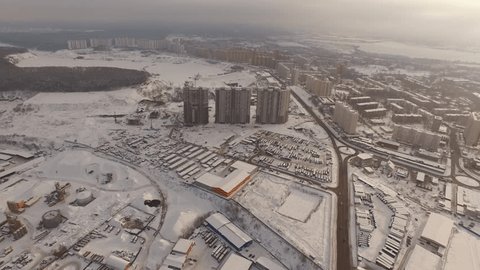 Three High-Rise Buildings at City Entrance in Winter