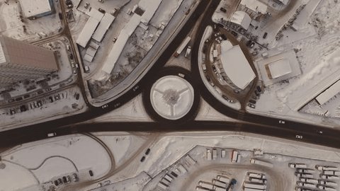 Drone Descent Rotating Over City Entrance Arch