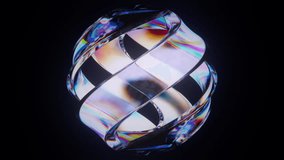 Seamless loop animation of abstract glass sphere with twisted iridescent bands rotating on black background with chromatic dispersion and rainbow refraction. Luxury concept for fashion, beauty and music cover art. 3D Render - Powered by Shutterstock - Get 15% off with code: PIKWIZARD15