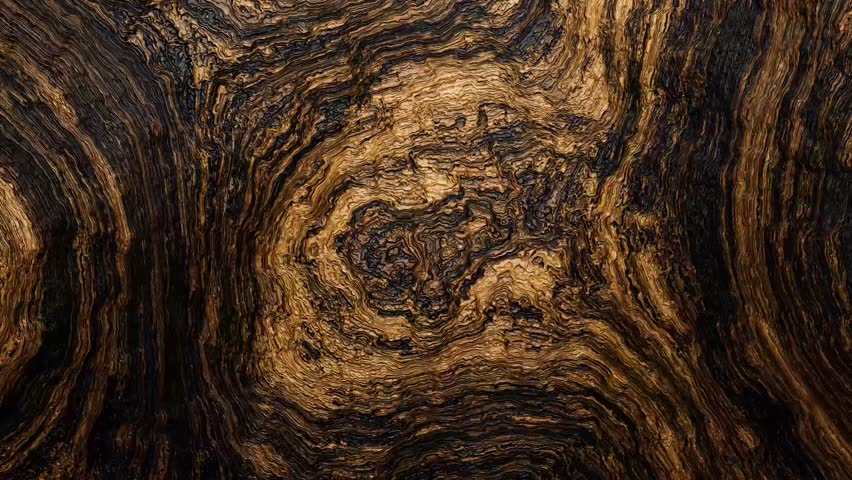 Dark swirling wood grain texture looping with golden streaks