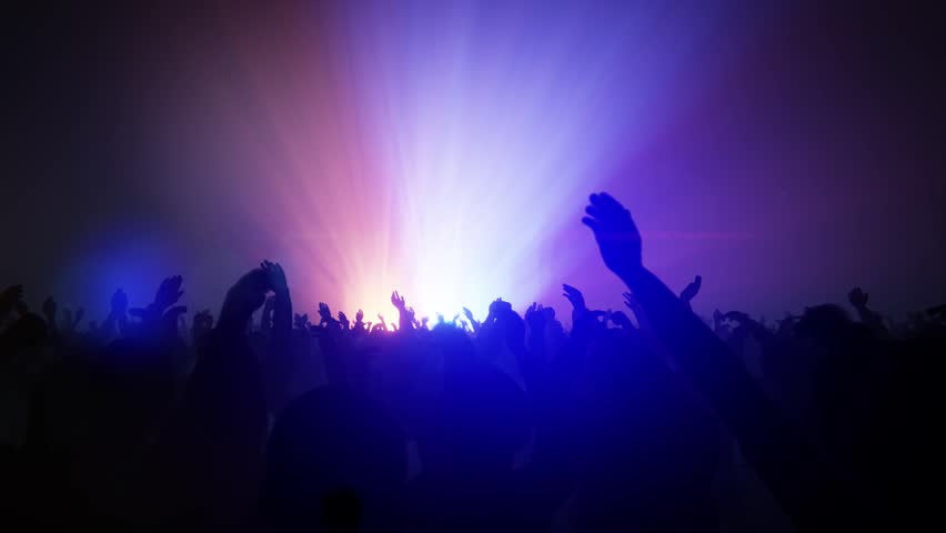 Concert crowd enjoying a live music performance with bright stage lights.