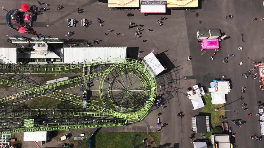 Topdown Aerial View Of Wildcat Roller Coaster At Washington State Fair In Puyallup.
