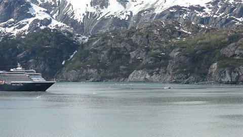 GLACIER BAY ALASKA MAY 2013: One of most visited beautiful National Park Wilderness Preserve. Only two ships a day allowed into ecological sensitive fjord. Cruise major economic stimulus for business.