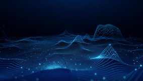 Abstract 3D digital terrain with glowing blue lines and particles on deep dark background. Futuristic data landscape representing big data, AI analytics, network connectivity, and advanced technology. - Powered by Shutterstock - Get 15% off with code: PIKWIZARD15