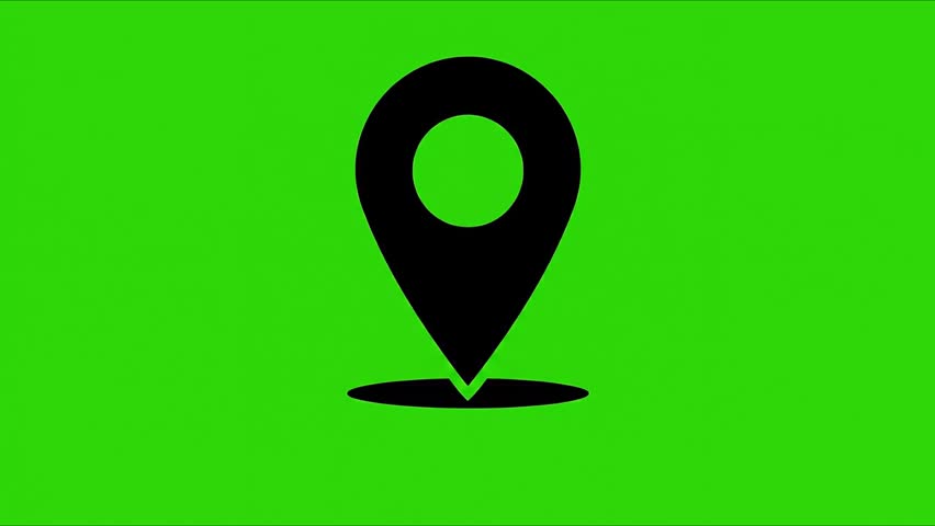 Location pin icon animation on green screen background with gps navigation marker and chroma key visual effect