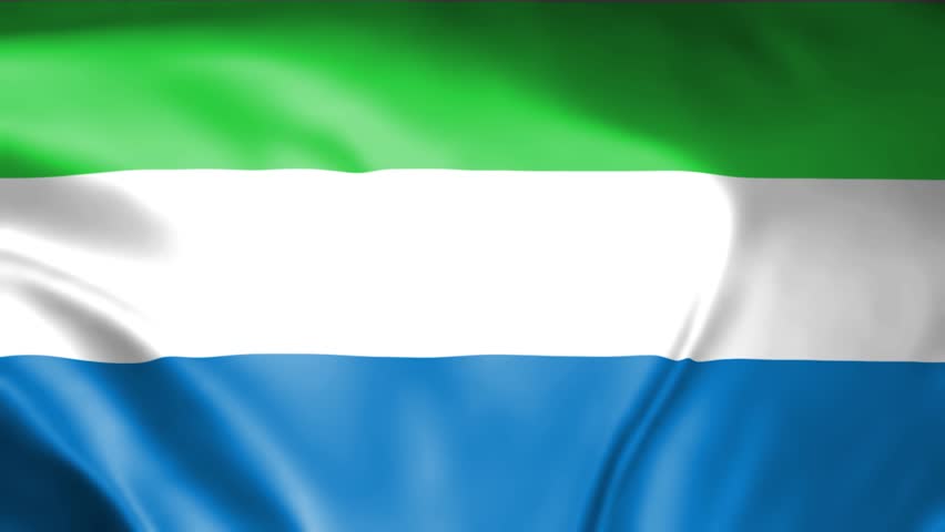 Sierra Leone National Flag Waving in Realistic 3D Animation with Vibrant Colors for Patriotic Backgrounds and International Themes.