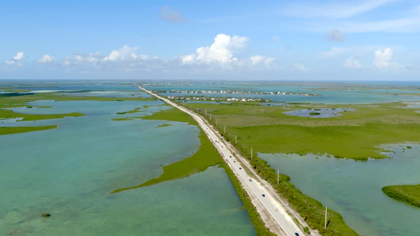 Aerial 6K static clip of overseas highway Key West Florida