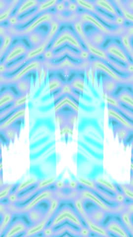 A symmetrical abstract pattern with a kaleidoscopic effect, featuring vibrant blue and white colors in a geometric design.