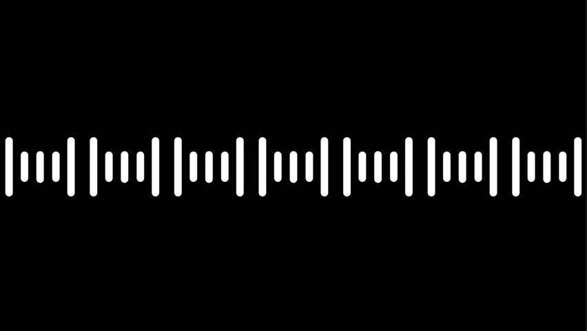 A representation of an audio waveform, displayed as a series of evenly spaced white vertical lines against a stark black