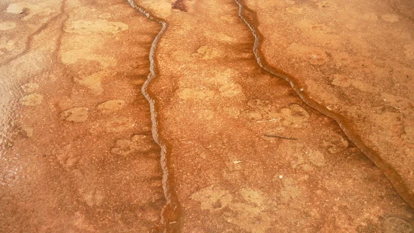 Close up Grand Prismatic Spring hot springs mineral terraces layers Midway Boardwalk Fairy Falls trail Mid Geyser Basin Wyoming USA Yellowstone National Park nature landscape sunny morning pan left