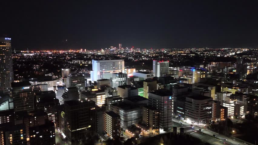 Stunning 4K aerial night footage of Yokohama
