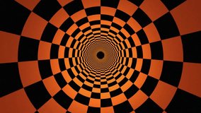 Hypnotic orange and black checkered spiral tunnel abstract dynamic background motion art - Powered by Shutterstock - Get 15% off with code: PIKWIZARD15
