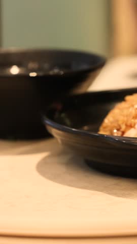 Soy sauce rice on plate casual dining food court meal