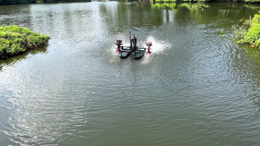 Green energy powerplant, a water turbin, placing on a lake