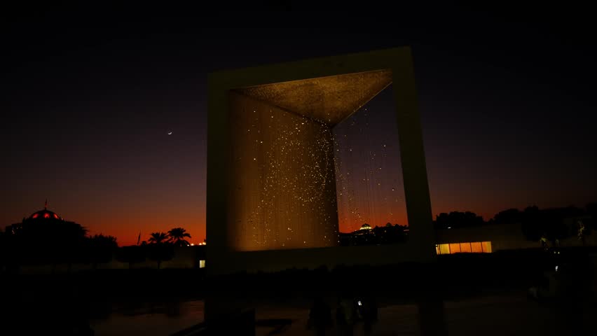 The Founder Memorial is monument and visitor center in Abu Dhabi, United Arab Emirates is memorial to Sheikh Zayed after colorful sunset