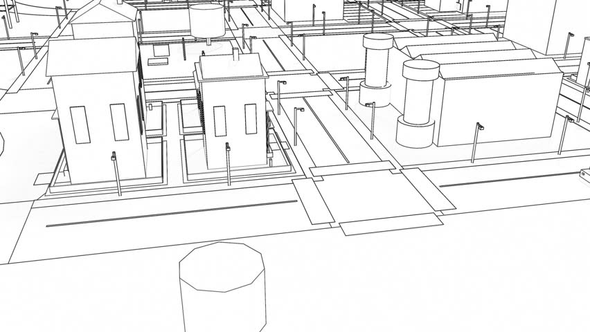 Sketch street city road town bg 4k. 3D Illustration