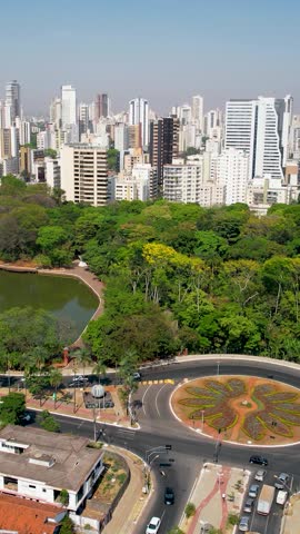 Scenic Nature Park at downtown Goiania Goias Brazil. Brazilian midwest city. Aerial landscape of capital city with famous outdoor landscape square park. Tropical scenery.