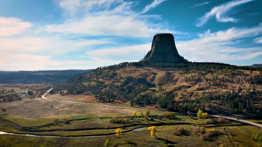 Aerial shot of the amazing Devils Tower National Monument in Wyoming.