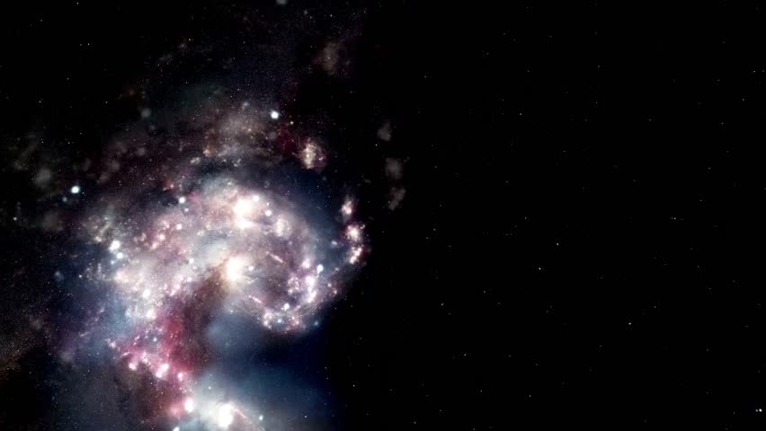 A cosmic scene showing galaxy formation in deep space