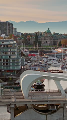 Aerial view of the Johnson Street Bridge of Victoria, British Columbia, Canada