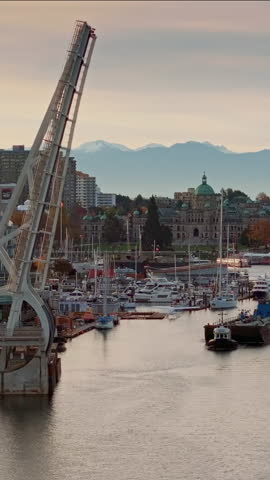 Aerial view of the Johnson Street Bridge of Victoria, British Columbia, Canada