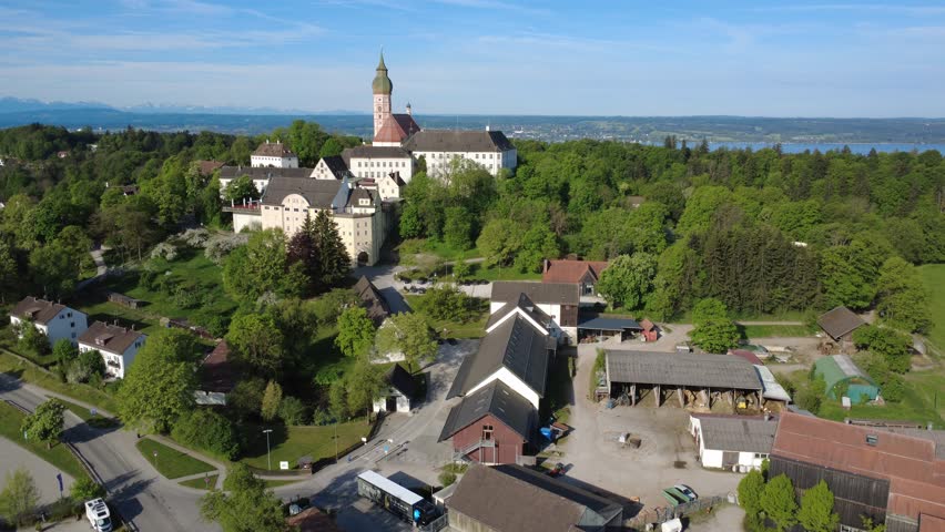 Aerial view of Andechs monastery in Bavaria, Germany