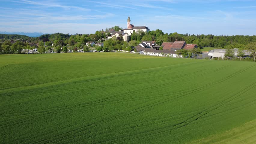 Aerial view of Andechs monastery in Bavaria, Germany