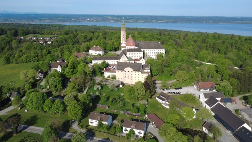 Aerial view of Andechs monastery in Bavaria, Germany