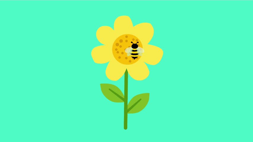 2D Animated Flower with Bee Pollinating for Spring Nature Theme