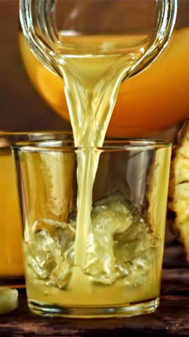 Pineapple juice is poured into a glass. Filmed is slow motion 1000 fps. High quality FullHD footage