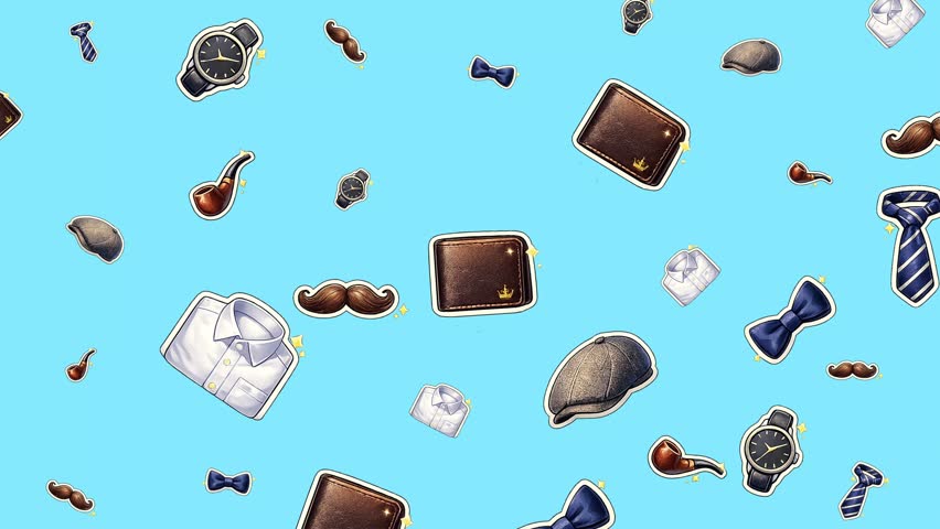 Fathers day gift ideas with wallets, watches, neckties, bowties, mustaches, and shirts. Suitable for fathers day themed designs and promotions.