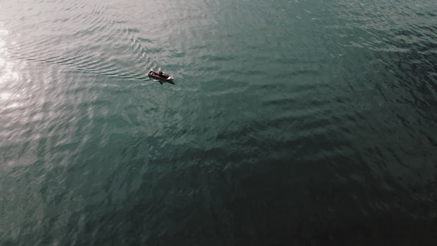 Cinematic Drone Shot of Traditional Fishing Boats on Lake Atitlan in Guatemala