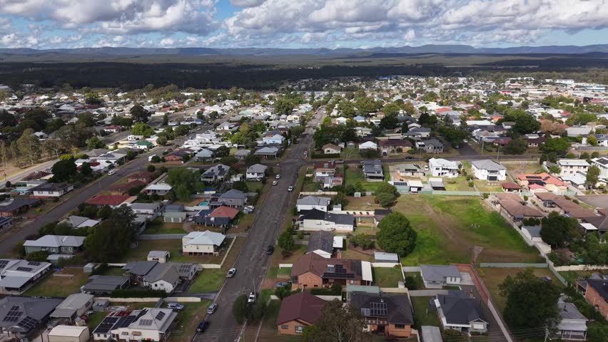 Aerial view of Cessnock regional town, NSW, Australia.