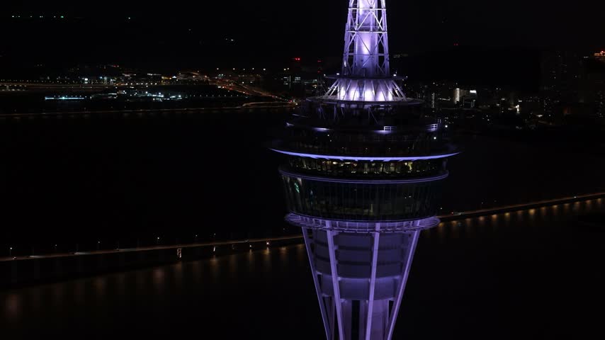 Macau tower, close-up at night