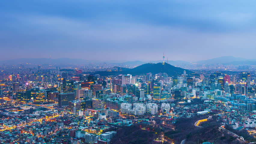 Time lapse of Cityscape at night in Seoul, South Korea.
